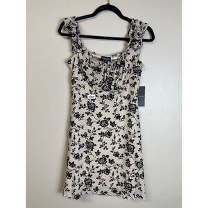 Mixed threads large black &  cream  floral  ruched square neck ruffle straps  ri